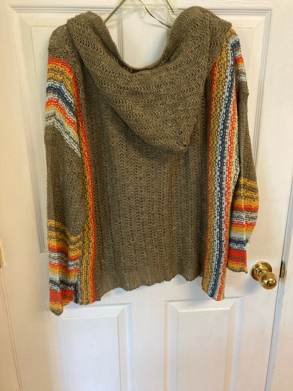 Easel LA Hooded Knit Sweater-Poncho with Multicolor Striped Sleeves - Picture 6 of 9